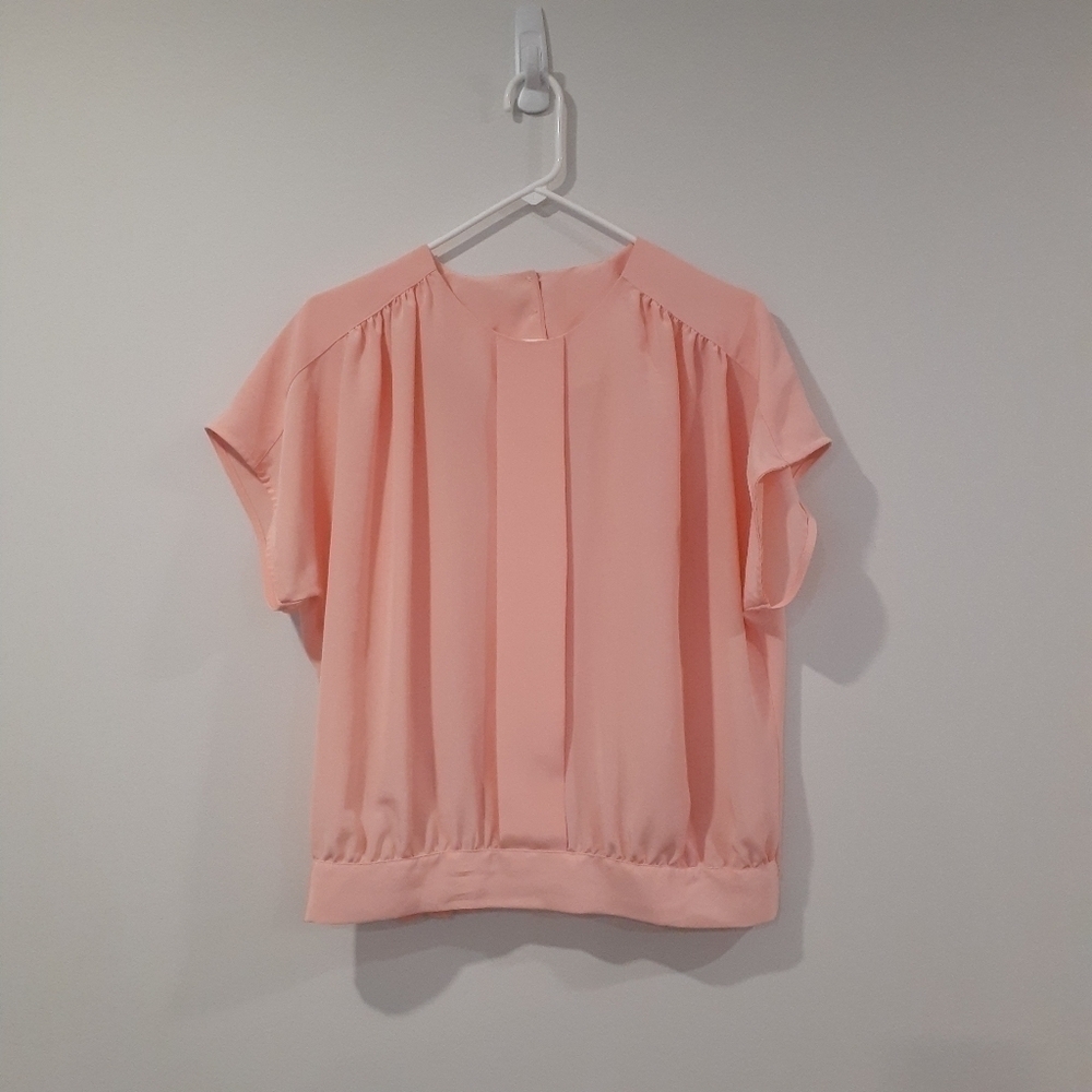 Retro 80's Loose Fit Peach Pleated Spring/Summer Top/Blouse